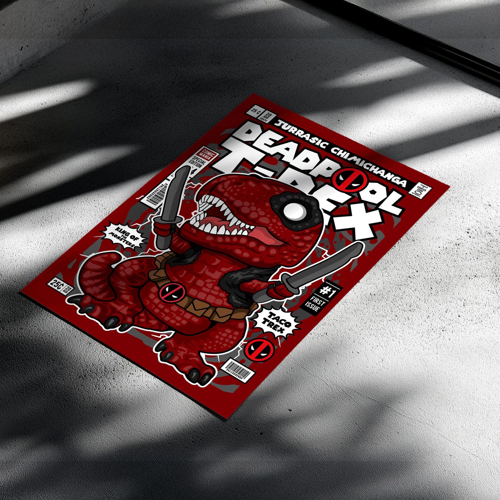 Deadpool Trex Art Wall Decor – Retro Cartoon Comic Poster