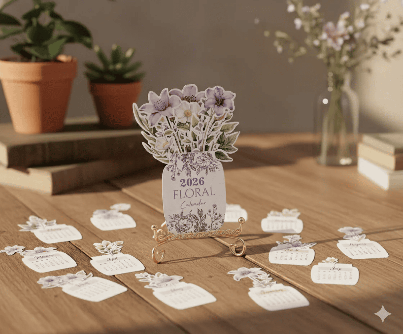 2026 Floral Calendar – Sunday Start | Vase Illustration Design