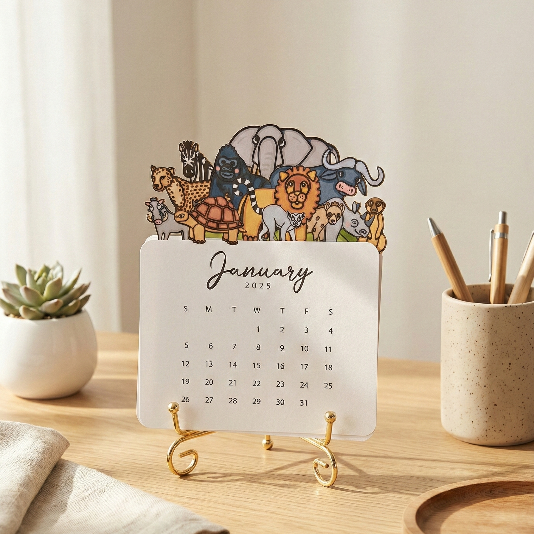 Safari Animals Desk Calendar 2026 – Cute Wildlife Illustration Design
