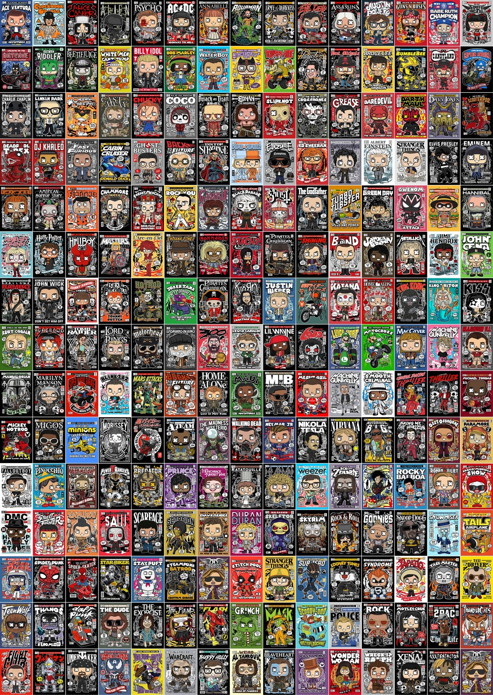 Collection of various Funko Pop! vinyl figures in a grid layout.