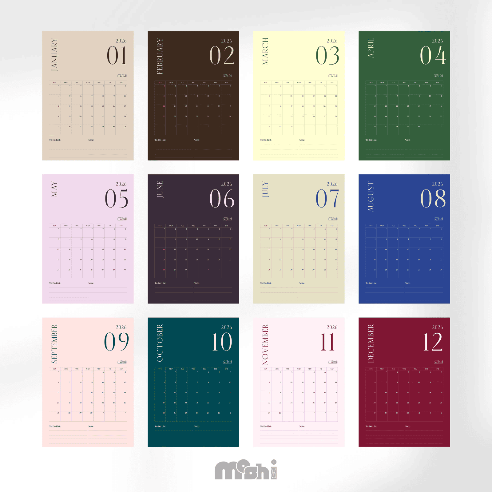 2026 A4 Colorful Wall Calendar – Monthly Planner