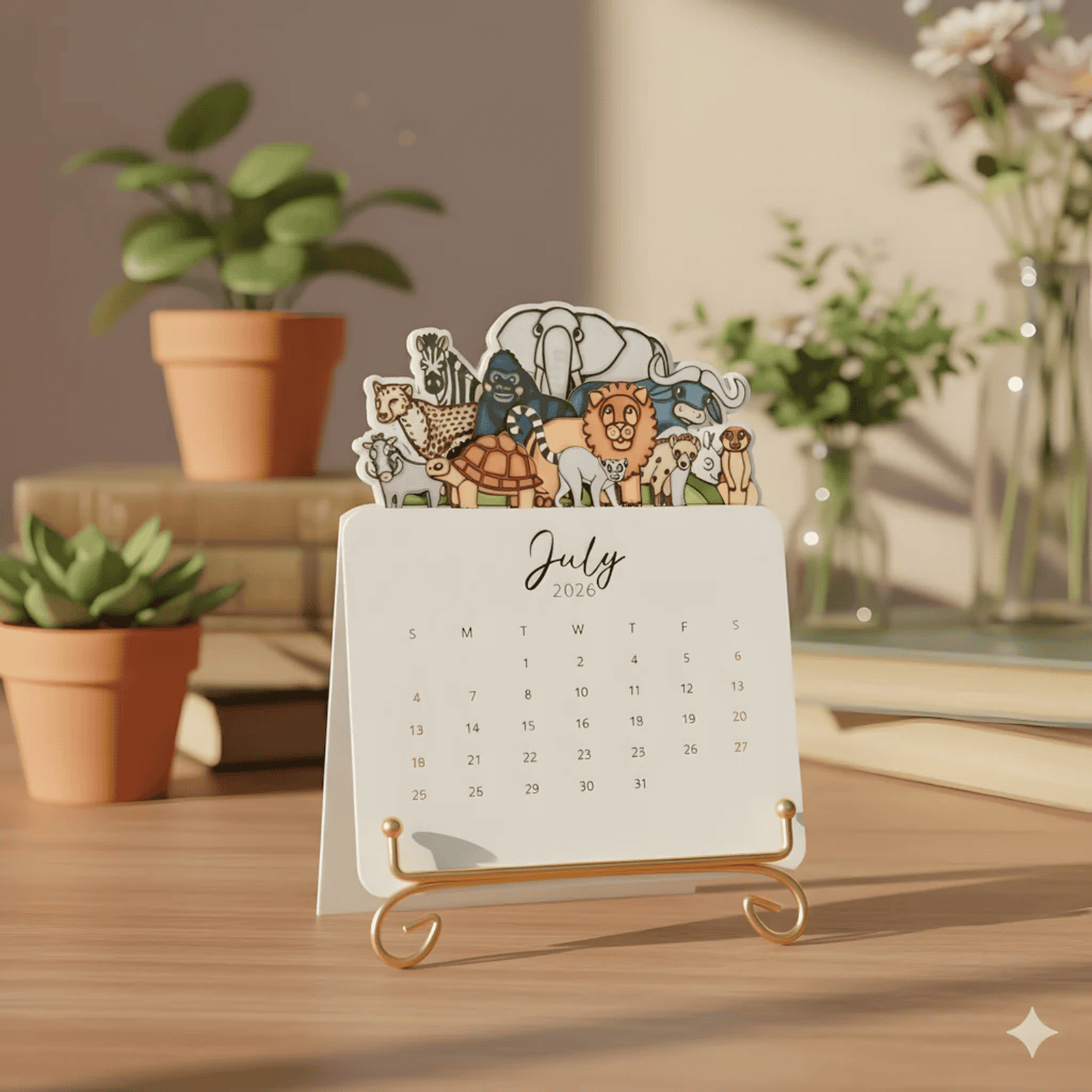 Safari Animals Desk Calendar 2026 – Illustrated Animal Calendar