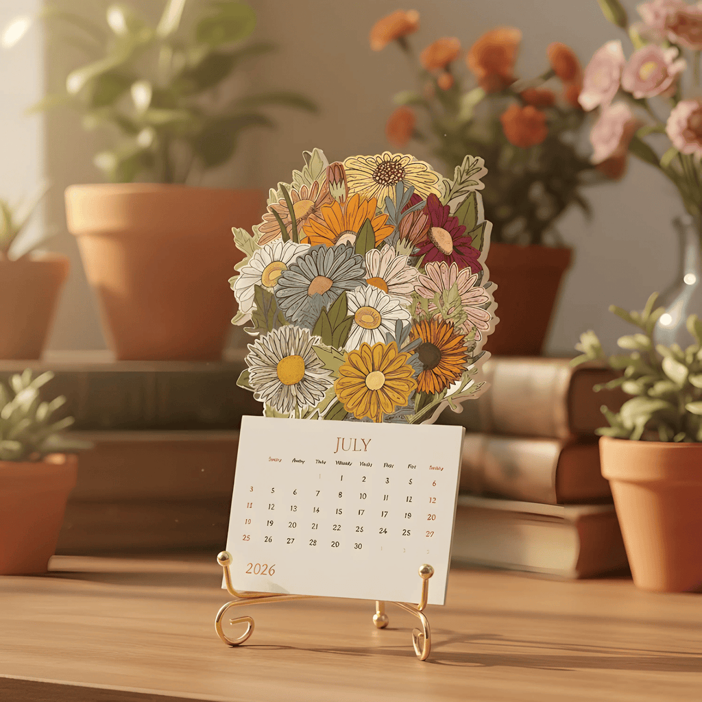 2026 Daisy Stackable Desk Calendar – Retro Retro Floral Design